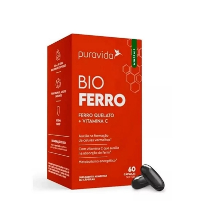 Ferro Quelato + Vitamina C Puravida Bio Ferro 60 Cápsulas