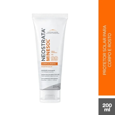 Protetor Solar Corporal Facial Fluido Hidratante Antioxidante FPS 99 Neostrata Minesol 200ml