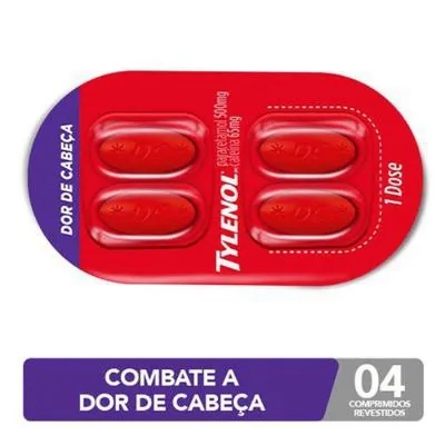Tylenol Dor de Cabeça Paracetamol 1000mg + Cafeína 130mg Dor de Cabeça 4 Comprimidos