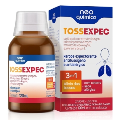 Tossexpec 3 em 1 Oxomemazina 0,4mg/ml + Iodeto de Potássio 20mg/ml + Benzoato de Sódio 4mg/ml + Guai