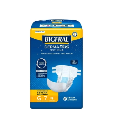 Fralda Geriátrica Unissex Bigfral Derma Plus Noturna Adulto G 7 unidades