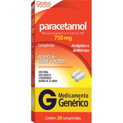 Paracetamol 750mg 20 Comprimidos Genérico Globo