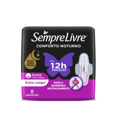 Absorvente Sempre Livre Conforto Noturno Cobertura Suave Com Abas 8 Unidades