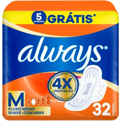 Absorvente Always Suave M com Abas 32 Unidades
