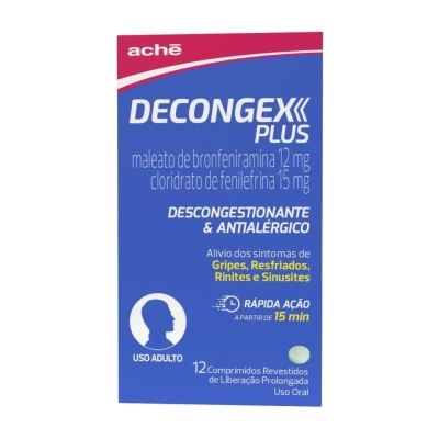 Decongex Plus Maleato de Bronfeniramina 12mg + Cloridrato Fenillefrina 15mg 12 Comprimidos
