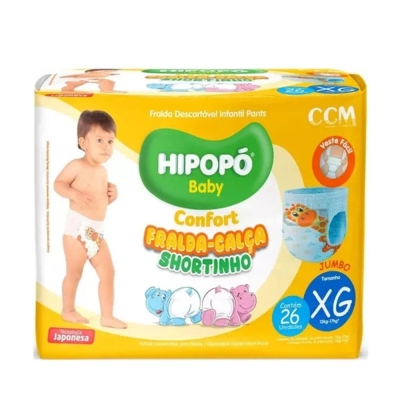 Fralda Calça Hipopó Confort Shortinho Jumbo XG 26 Unidades