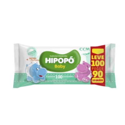 Toalhas Umedecidas Hipopó Baby com 100 Unidades