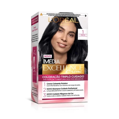 Tinta de Cabelo Permanente Imédia Excellence L'Oréal Paris Creme - 1 Preto
