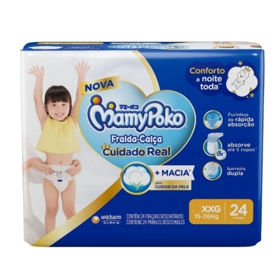 Fralda Calça Infantil MamyPoko Cuidado Real XXG - 24 Unidades