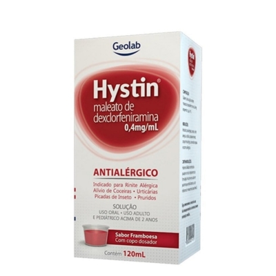 Hystin Maleato de Dexclorfeniramina 0,4mg/ml Solução Oral Sabor Framboesa 120ml