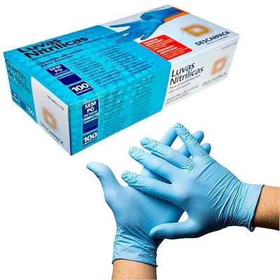 Luva Nitrílica Descarpack Sem Pó Azul Tam M - 100 Luvas