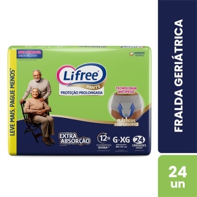 Fralda Lifree Pants Geriátrica Extra Absorção Hiper G/XG 24 Unidades