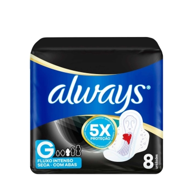 Absorvente Always Noturno Cobertura Seca G Com Abas 8 unidades