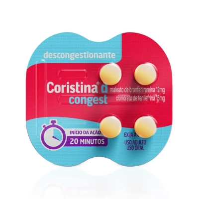 Coristina D Congest Maleato de Bronfeniramina 12mg + Cloridrato de Filefrina 15mg 4 Comprimidos