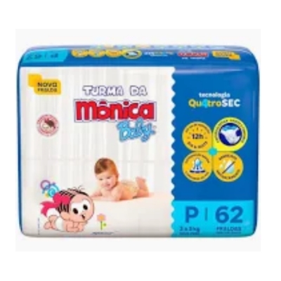Fralda Turma da Mônica Baby P 62 Unidades 
