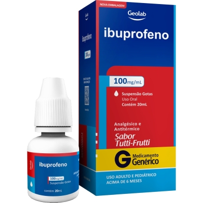 Ibuprofeno 100mg/ml Suspensão Oral Sabor Tutti-Frutti 20ml Genérico Geolab