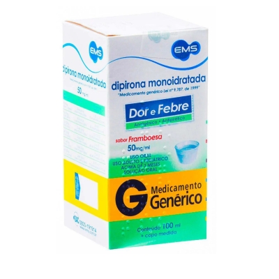 Dipirona Monoidratada 50mg/ml Solução Oral Sabor Framboesa 100ml EMS Genérico