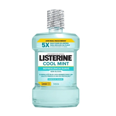Enxaguante Antisséptico Bucal Listerine Cool Mint Zero Álcool Hortelã Suave 1,5L