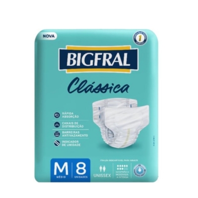 Fralda Unissex Descartável Bigfral Clássica M Com 8 Unidades
