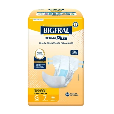 Fralda Bigfral Derma Plus Geriátrica Unissex G Absorção Intensa 7 Unidades 