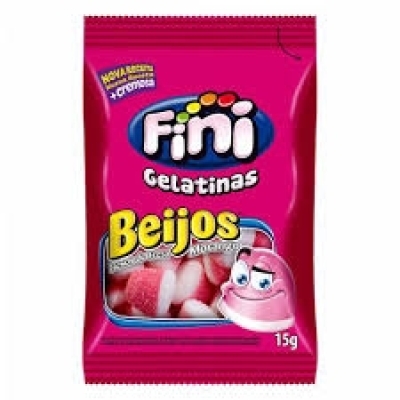 Balas de Gelatina Fini Beijos Sabor Morango 15g