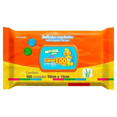 Lenço Umedecido Ever Green Natural Baby Aloe Vera Sem Álcool Suave como Algodão 100 Unidades