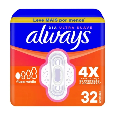 Absorvente Always Dia Ultra Suave com Abas 32 Unidades