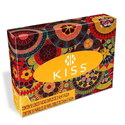 Lenço de Papel Facial Kiss Folha Dupla 50 Unidades