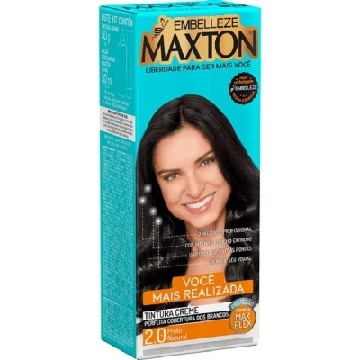 Tinta de Cabelo Permanente Maxton - 2.0 Preto Natural