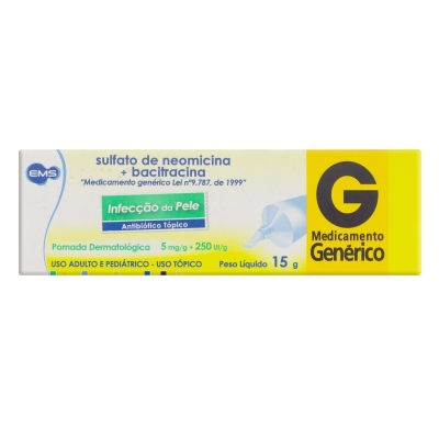 Sulfato de Neomicina 5mg + Bacitracina 250UI Pomada Dermatológica 15g Genérico EMS