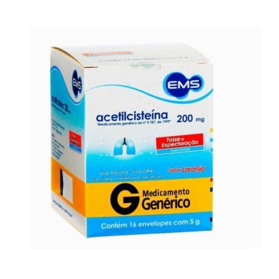 Acetilcisteína 200mg Granulado Sabor Laranja 16 Envelopes Genérico EMS