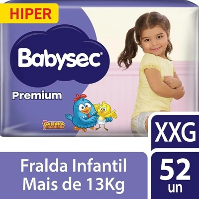 Fralda Babysec Galinha Pintadinha Premium Hiper XXG 52 Unidades 