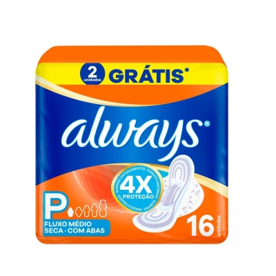 Absorvente Always Cobertura Seca P Com Abas 16 Unidades