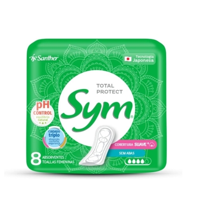 Absorvente Sym Externo Total Protect Cobertura Suave Sem Abas 8 Unidades
