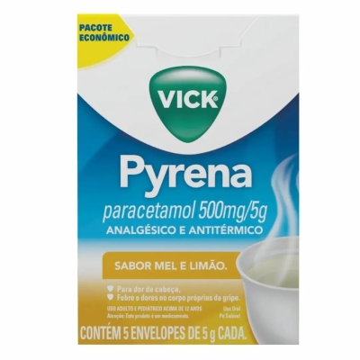 Vick Pyrena Paracetamol 500mg/5g Sabor Mel e Limão Pó para Solução Oral 5 envelopes 5g cada