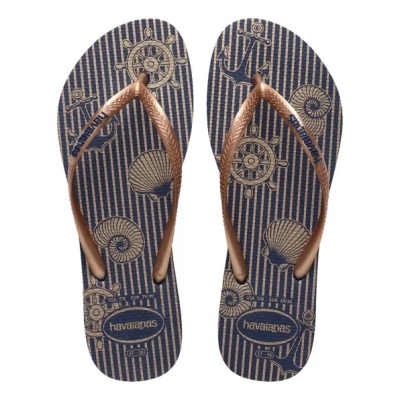 Sandália Havaianas Slim Nautical Marinho Rosa Gold 33/34