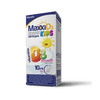 Maxxi D3 Kids 200UI Solução Oral em Gotas Sabor Tutti-Frutti 10ml