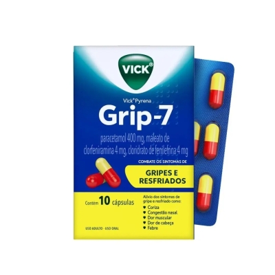 Vick Pyrena Grip-7 Paracetamol 400mg + Fenillefrina 4mg + Maleato de Clorfeniramina 4mg 10 Cápsulas