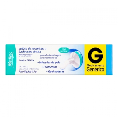 Sulfato de Neomicina 5mg + Bacitracina 250UI Pomada Dermatológica 15g Genérico Medley