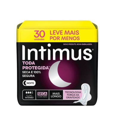Absorvente Intimus Noturno Toda Protegida Cobertura Seca Com Abas 30 Unidades