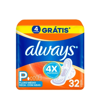 Absorvente Always Cobertura Seca P Com Abas 32 Unidades