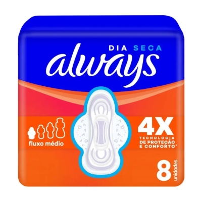 Absorvente Always Dia Seca com Abas 8 Unidades