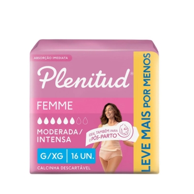 Roupa Íntima Descartável Feminina Plenitud Femme G/Xg 16 unidades