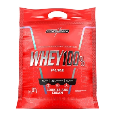 Whey 100% Pure 900g Refil Integralmédica Sabor Cookies e Cream