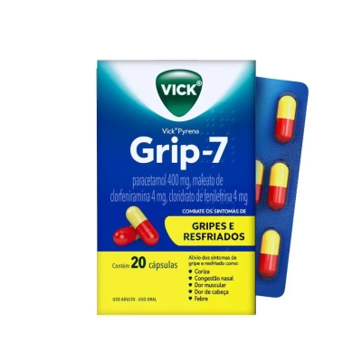Vick Pyrena Grip-7 Paracetamol 400mg + Fenillefrina 4mg + Maleato de Clorfeniramina 4mg 20 Cápsulas