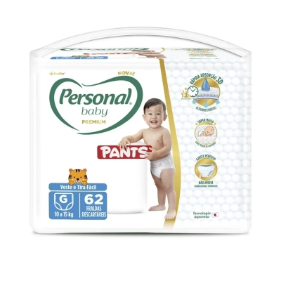 Fralda Calça Personal Baby Premium Pants G 62 Unidades