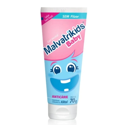 Gel Dental Infantil Malvatrikids Baby Anticárie Tutti-Frutti Sem Flúor 70g