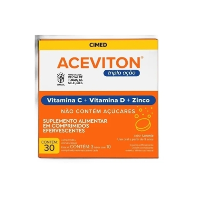 Vitamina C Efervescente Aceviton Tripla Ação Laranja 30 Comprimidos