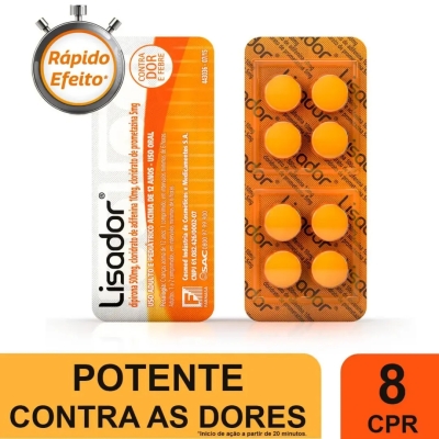 Lisador Dipirona 500mg + Adifenina 10mg + Prometazina 5mg 8 Comprimidos