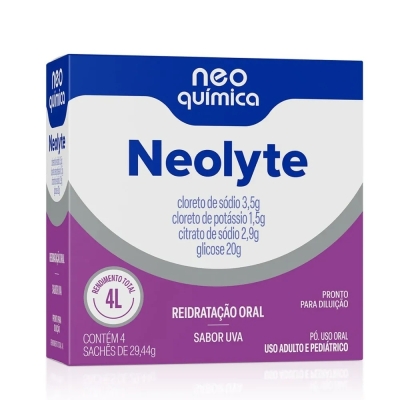 Neolyte Reidratação Oral Neo Química Sabor Uva 4 Sachês de 29,44g